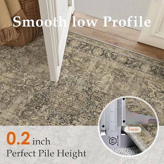 Vintage Rugs Living Room Brown Large Area Rug 200x300cm Non Slip Washable Hall Lounge Bedroom Kitchen Office Dining Room Indoor Carpet Low Pile Big Carpets