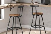 Set of 2 Bar Stools Kitchen Chairs with Backrest Metal Frame Multi-Directional Adjustable Feet for Kitchen