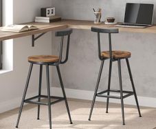 Set of 2 Bar Stools Kitchen Chairs with Backrest Metal Frame Multi-Directional Adjustable Feet for Kitchen