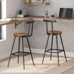 Set of 2 Bar Stools Kitchen Chairs with Backrest Metal Frame Multi-Directional Adjustable Feet for Kitchen