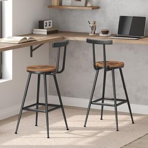 Set of 2 Bar Stools Kitchen Chairs with Backrest Metal Frame Multi-Directional Adjustable Feet for Kitchen