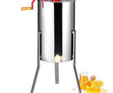 Manual Honey Extractor, 2/4 Frames Honey Spinner Extractor, Stainless Steel Beekeeping Extraction, Honeycomb Drum Spinner with Lid, Apiary Centrifuge Equipment with Height Adjustable Stand