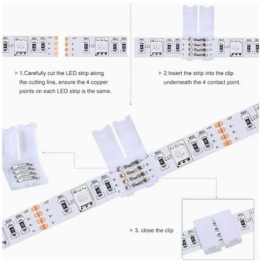 30pcs 4-Pin LED Connectors 10Mm L-Shape Solderless Connector Kit Heat Resistant RGB LED Light Strip Connectors Quick Connector Solderless Unwired for 10Mm SMD5050 Multicolour Strips Splice Extend