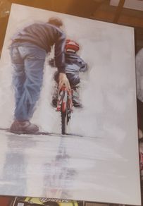 canvas father and son cycling