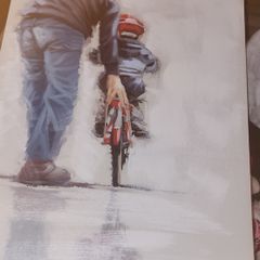 canvas father and son cycling