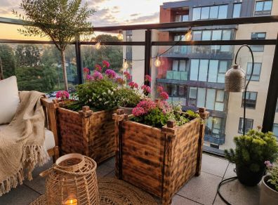 2  wooden planters balcony/garden