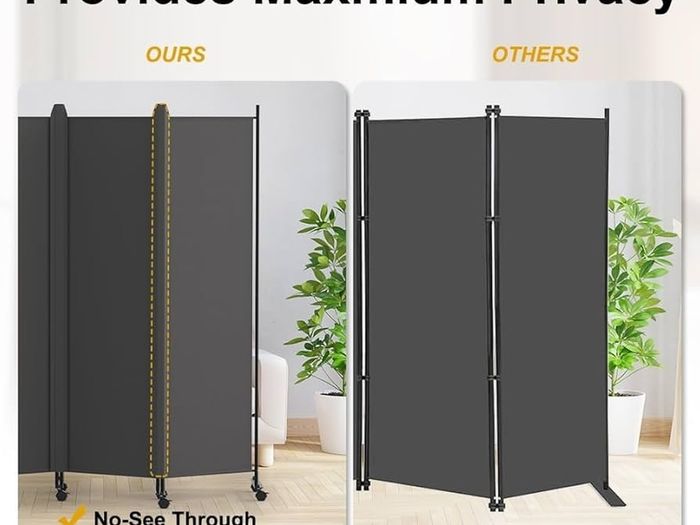 4 Panel Room Divider Folding Privacy Screen, Freestanding Room Partition with Lockable Wheels, Portable Wall Divider for Room Separation, 224 x 178cm, Grey