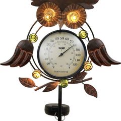 39inch/99cm Metal Owl Solar Stake Lights for Garden Ornaments, Decorative Outdoor Thermometer for Pathway Patio Lawn Yard Decoration (FREE POSTAGE)