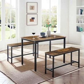 Dining table, kitchen table set, 110 x 70 x 75 cm, with 2 benches