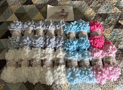 Huge bundle of Alize finger loop yarn wool 17 100g balls and blanket pattern