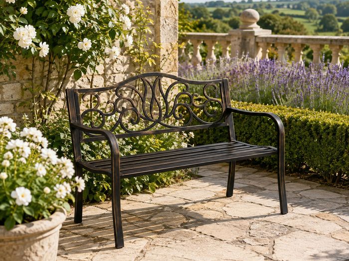 Black Bronze Metal Garden Bench 2 Seater Outdoor