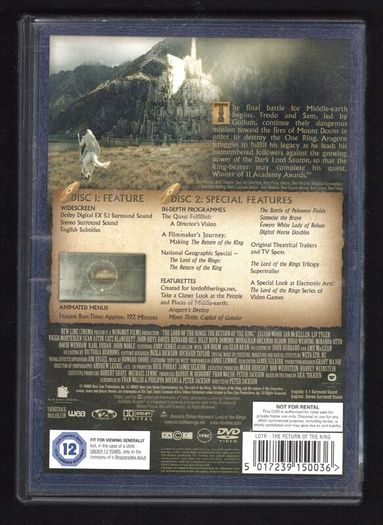 Lord Of The Rings The Return of the King DVD Movie. Staring Ian McKellen, Viggo Mortensen and Sean Astin