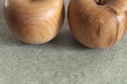 Set of 2 Large  Hand Carved Solid Wood Apple Vintage Wooden Sculpture