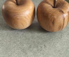 Set of 2 Large  Hand Carved Solid Wood Apple Vintage Wooden Sculpture