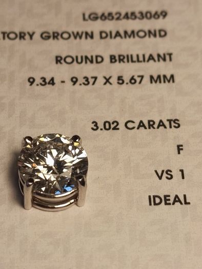 18ct white Gold 3ct Brilliant cut Lab Diamond Solitaire Pendant Mount