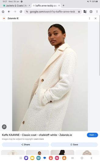 Danish brand Kaffe - Teddy Coat - Warm off white colour - Size DK 40 UK 12 - BNWT RRP 150