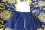 Girls party dress blue white 6-7yo