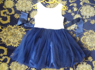 Girls party dress blue white 6-7yo