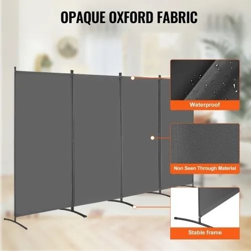 4 Panels Room Divider, Folding Privacy Screen and Portable Partition Divider for Room Separation, Freestanding Room Partitions for Office, Bedroom, Study, Grey