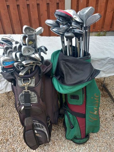 A selection of golf clubs and bags. NOT SELLING SEPARATE