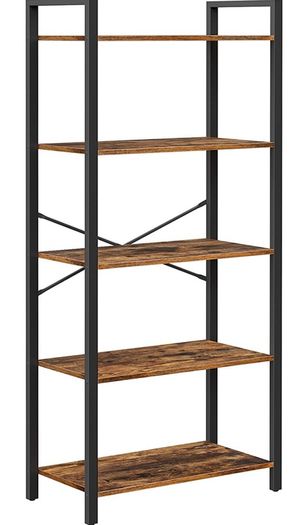 5-Tier Bookshelf, Tall Bookcase, Shelving Unit, Standing Display Storage Rack with Steel Frame, for Living Room, Office, Study, Industrial Style, Rustic Brown and Black (FREE POSTAGE)