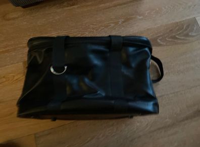 Large Black Leather PVC Makeup Bag with shoulder strap