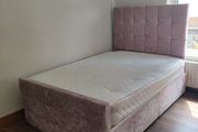 pink plush velvet double bed with mattress