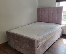 pink plush velvet double bed with mattress