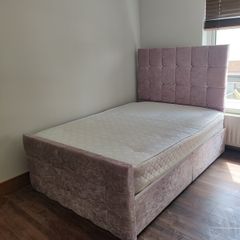 pink plush velvet double bed with mattress