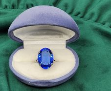 Antique Vintage British Silver Ring Large Cobalt Blue Stone Birmingham Hallmark R&W