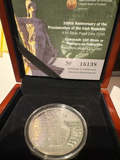Silver Proof 15 Euro 2016. Unc.   100th Anniversary Of The Proclamation Of The Irish Republic