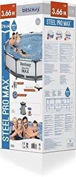 Steel Pro Round Frame Swimming Pool with Filter Pump, Grey, 12 ft (FREE SHIPPING)