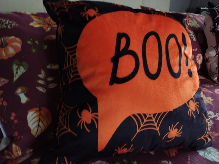 Bedlam Brand Boo Halloween Cushion in Orange