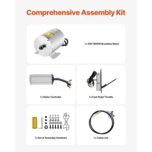 1800W Electric Brushless DC Motor Kit - 48V 4500rpm Motor with Upgraded Speed Controller and Foot Pedal Throttle Kit for Go Karts E-Bike Motorcycle Scooter DIY