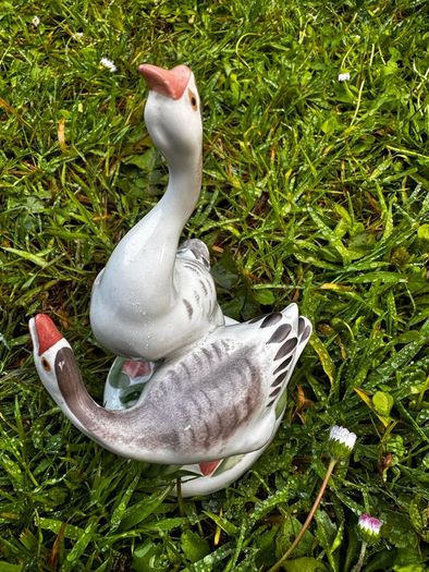Mid-Century USSR Porcelain Sculpture Two Geese by Dmitry Gorlov Verbilki Export Mark DFZ
