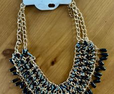 New Necklace with gold coloured with black stones and rope detail