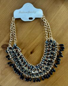 New Necklace with gold coloured with black stones and rope detail