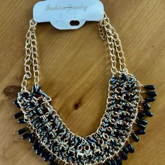 New Necklace with gold coloured with black stones and rope detail
