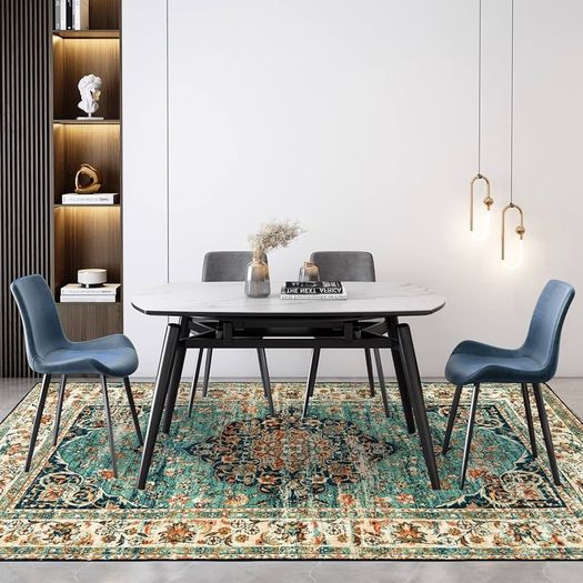 Washable Rugs Small Non Slip Area Rugs for Bedroom Vintage Boho Rug Soft Short Pile Rug Machine Washable Rugs Living Room Indoor Entry Floor Rug Non Shedding Dense 60x110CM Rugs Blue