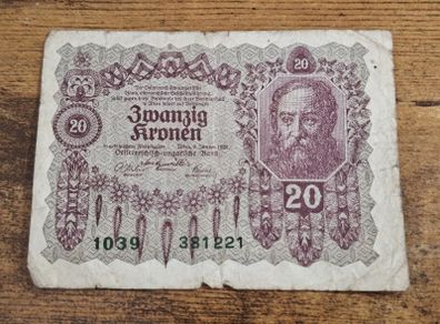 Austria-Hungary, 20 Kronen banknote, 2 January 1922, circulated - free standard postage
