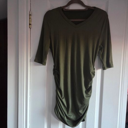 Olive green,  ruched sides and a V neckline top, size 10