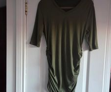 Olive green,  ruched sides and a V neckline top, size 10