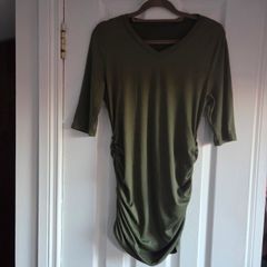 Olive green,  ruched sides and a V neckline top, size 10