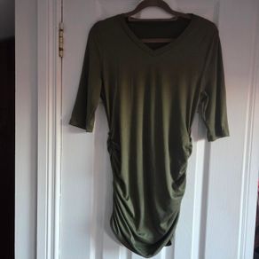 Olive green,  ruched sides and a V neckline top, size 10