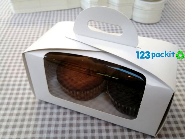 Lot of 10 Double White Cupcake boxes with clear window and tag perfect for muffins and cupcakes
