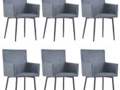 Dining Chairs with Armrests 6 pcs Grey Faux Suede Leather