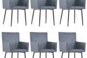 Dining Chairs with Armrests 6 pcs Grey Faux Suede Leather
