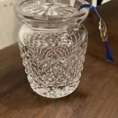 Tipperary Crystal vintage unused, stamped jam/honey pot