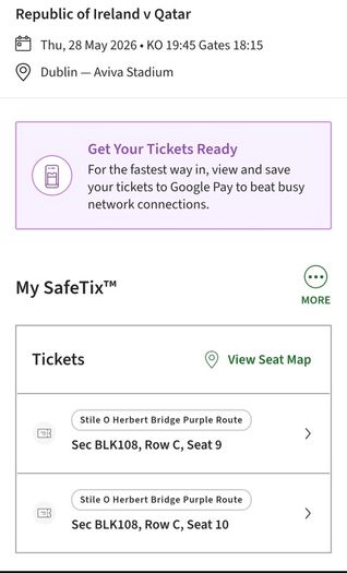 Ireland vs Qatar 28th of May 2 Tickets
