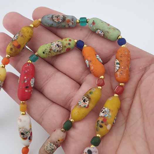 Antique Venetian Style Old Face Glass Beads & Old Face Glass Beads Necklace